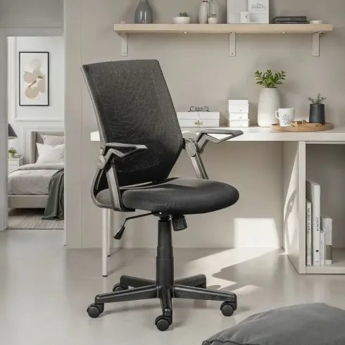 Sedia con Braccioli Nera Poltrona Ufficio Ruote Reclinabile Imbottita Scrivania | BricoShop24