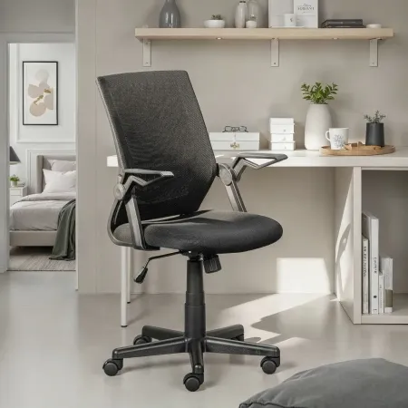 Sedia con Braccioli Nera Poltrona Ufficio Ruote Reclinabile Imbottita Scrivania | BricoShop24