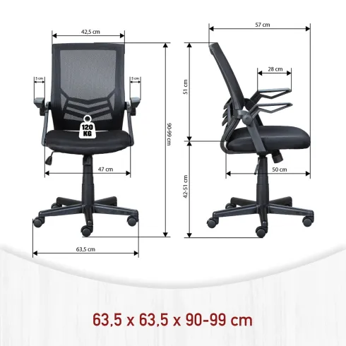 Sedia con Braccioli Nera Poltrona Ufficio Ruote Reclinabile Imbottita Scrivania | BricoShop24