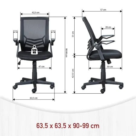 Sedia con Braccioli Nera Poltrona Ufficio Ruote Reclinabile Imbottita Scrivania | BricoShop24