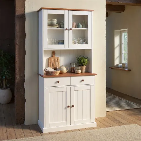 Mobile 2 Ante con Cassetti Bianca Credenza Alta Vetrina Ingresso Moderna Legno | BricoShop24