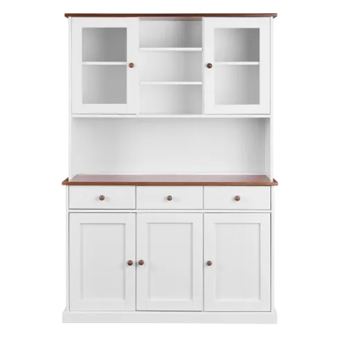 Mobile a 3 Ante 3 Cassetti Bianca Credenza Alta con Vetrina da Soggiorno Cucina | BricoShop24