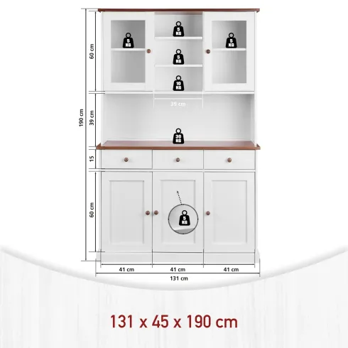 Mobile a 3 Ante 3 Cassetti Bianca Credenza Alta con Vetrina da Soggiorno Cucina | BricoShop24