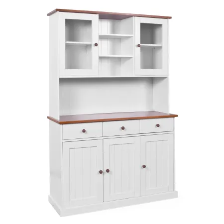 Mobile a 3 Ante 3 Cassetti Bianca Credenza Alta con Vetrina da Soggiorno Cucina | BricoShop24