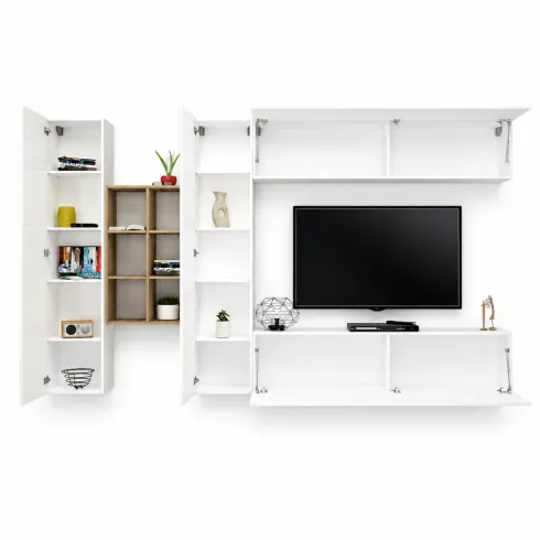 Parete Attrezzata Soggiorno Porta TV Libreria 320x30x180 cm Bianco