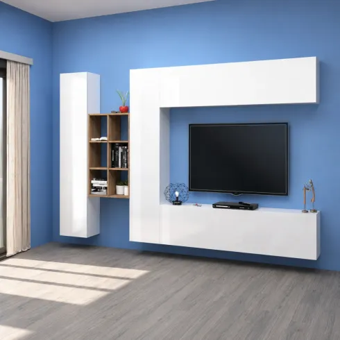 Parete Attrezzata Soggiorno Porta TV Libreria 320x30x180 cm Bianco