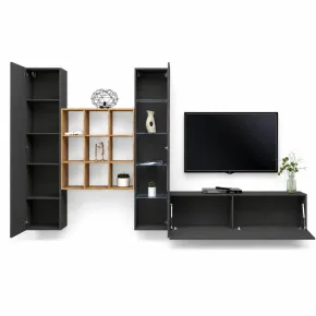 Mobile da Soggiorno Parete Attrezzata 350 cm Antracite Opaco Rovere 2