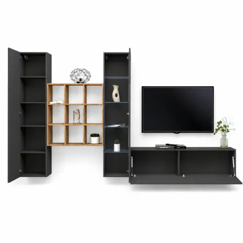 Mobile da Soggiorno Parete Attrezzata 350 cm Antracite Opaco Rovere