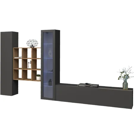Mobile da Soggiorno Parete Attrezzata 350 cm Antracite Opaco Rovere