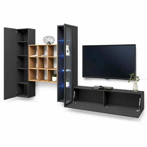 Mobile da Soggiorno Parete Attrezzata 350 cm Antracite Opaco Rovere