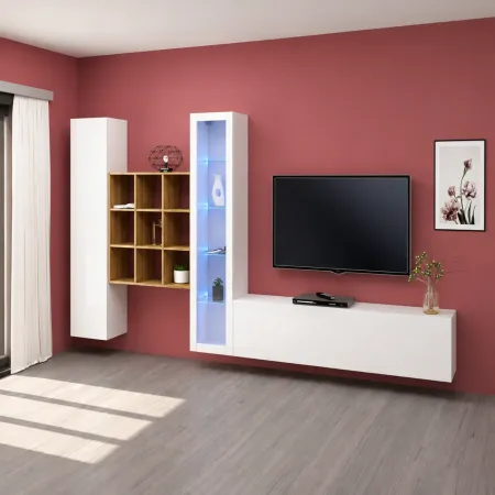 Mobile da Soggiorno Parete Attrezzata 350 cm Bianco Lucido Rovere