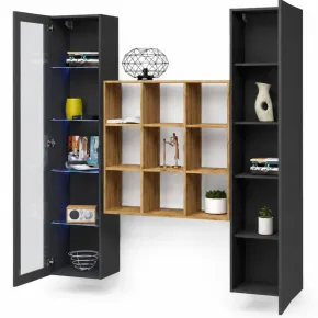 Mobile Soggiorno Colonna Libreria Vetrina Melaminico Antracite Rovere 2