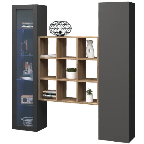 Mobile Soggiorno Colonna Libreria Vetrina Melaminico Antracite Rovere