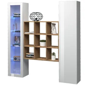 Mobile Soggiorno Colonna Libreria Vetrina Melaminico Bianco Rovere