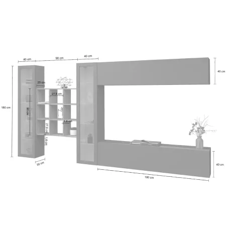 Parete Attrezzata Soggiorno 350 cm Vetrine Libreria Porta TV Antracite