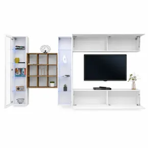 Parete Attrezzata Soggiorno 350 cm Vetrine Libreria Porta TV Bianco 2