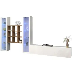 Parete Attrezzata Sospesa da Soggiorno Bianco con Vetrina Libreria