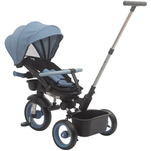 Triciclo Passeggino Evolutivo Bambini Blu 7 Modalità Sedile Girevole