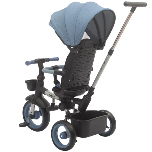 Triciclo Passeggino Evolutivo Bambini Blu 7 Modalità Sedile Girevole