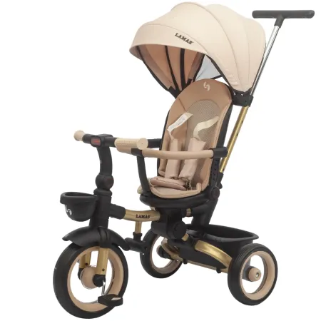 Triciclo Passeggino Evolutivo Bambini Beige 7 Modalità Sedile Girevole
