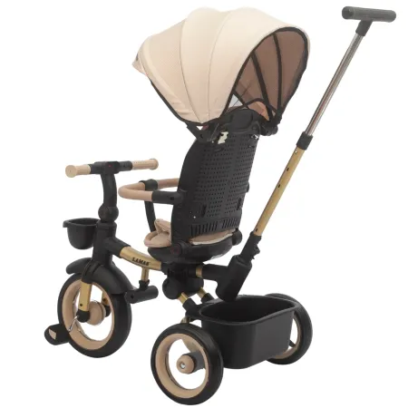 Triciclo Passeggino Evolutivo Bambini Beige 7 Modalità Sedile Girevole