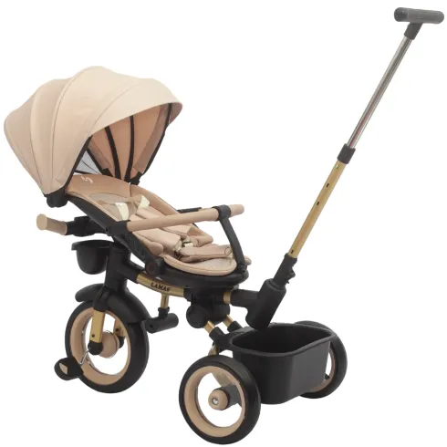 Triciclo Passeggino Evolutivo Bambini Beige 7 Modalità Sedile Girevole