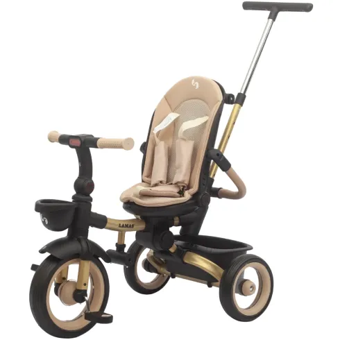 Triciclo Passeggino Evolutivo Bambini Beige 7 Modalità Sedile Girevole