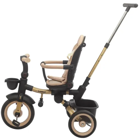 Triciclo Passeggino Evolutivo Bambini Beige 7 Modalità Sedile Girevole