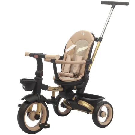 Triciclo Passeggino Evolutivo Bambini Beige 7 Modalità Sedile Girevole