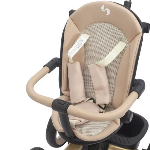 Triciclo Passeggino Evolutivo Bambini Beige 7 Modalità Sedile Girevole