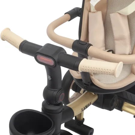 Triciclo Passeggino Evolutivo Bambini Beige 7 Modalità Sedile Girevole
