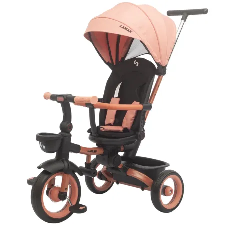Triciclo Passeggino Evolutivo Bambini Rosa 7 Modalità Sedile Girevole