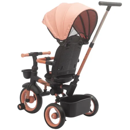 Triciclo Passeggino Evolutivo Bambini Rosa 7 Modalità Sedile Girevole