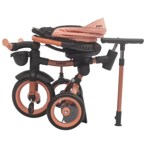 Triciclo Passeggino Evolutivo Bambini Rosa 7 Modalità Sedile Girevole