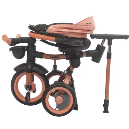 Triciclo Passeggino Evolutivo Bambini Rosa 7 Modalità Sedile Girevole