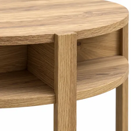 Tavolino da Salotto Rotondo Rovere Medio con Ripiano da Caffè