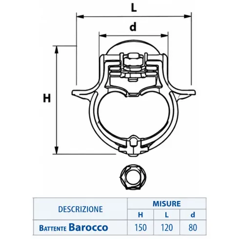 Anello Battente per Porta Blindata Barocco in Ottone 150 mm Oro Lucido