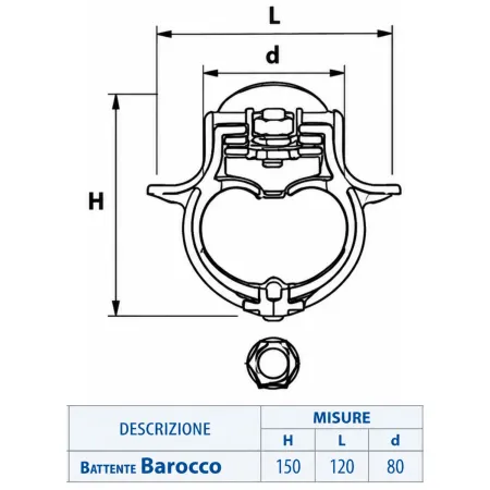 Anello Battente per Porta Blindata Barocco in Ottone 150 mm Oro Lucido