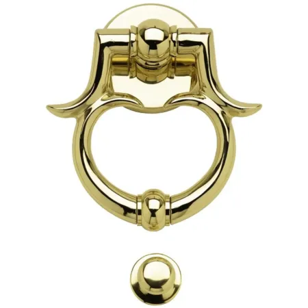 Anello Battente per Porta Blindata Barocco in Ottone 150 mm Oro Lucido