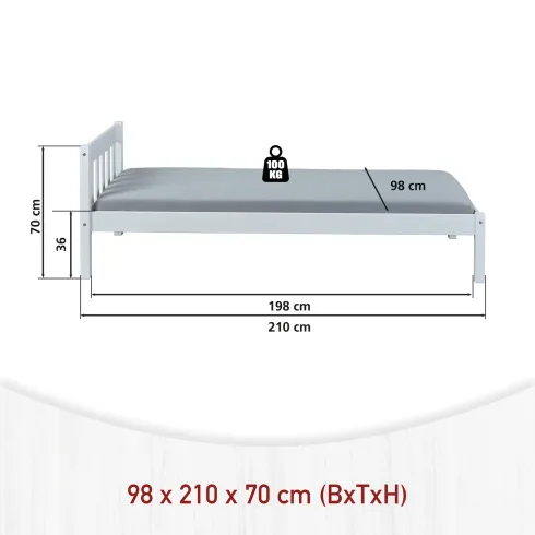 Struttura Letto Singolo 90x200 Bianco 1 Piazza Cameretta Camera| BricoShop24