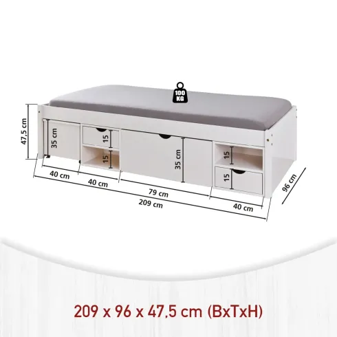 Letto Singolo Bianco a Doghe 90x200 Legno con Comodino | BricoShop24