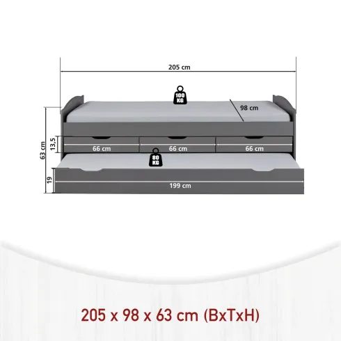 Divano Letto 2 Letti Singoli a Doghe 90x200 con Cassetti Contenitore Estraibile | BricoShop24