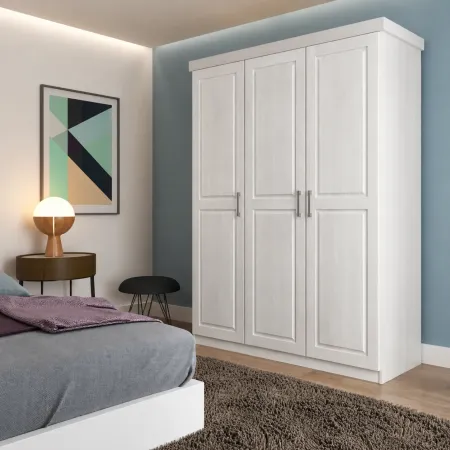 Armadio tre 3 Ante in Legno Mobile Guardaroba Bianco per Camera da Letto