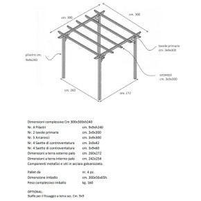 Pergola in Legno 3x3 Gazebo da Giardino Tettoia Pergolato Copertura Carport Auto 2