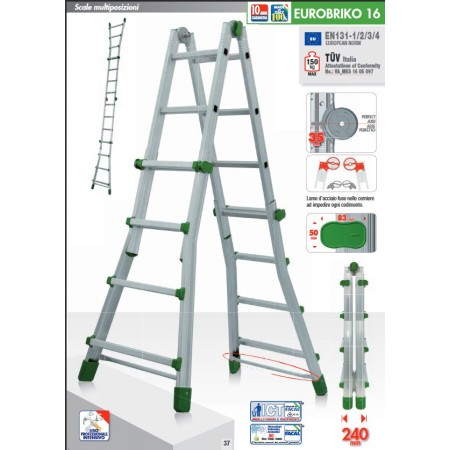 Facal Scala Telescopica 3 Gradini Metri Alluminio Multiuso Professionale Interno