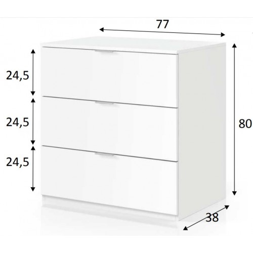 Mobile Cassettiera Bianca 3 Cassetti 80 cm Como Legno Camera da Letto Soggiorno