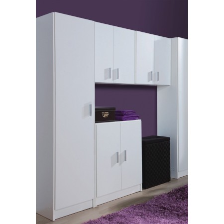 Kit Armadio Mobile Basso 2 Ante Bianco Lavanderia Multiuso Ripiani Armadietto