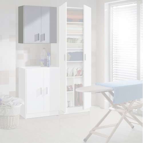 Kit Armadio Mobile Basso 2 Ante Bianco Lavanderia Multiuso Ripiani Armadietto